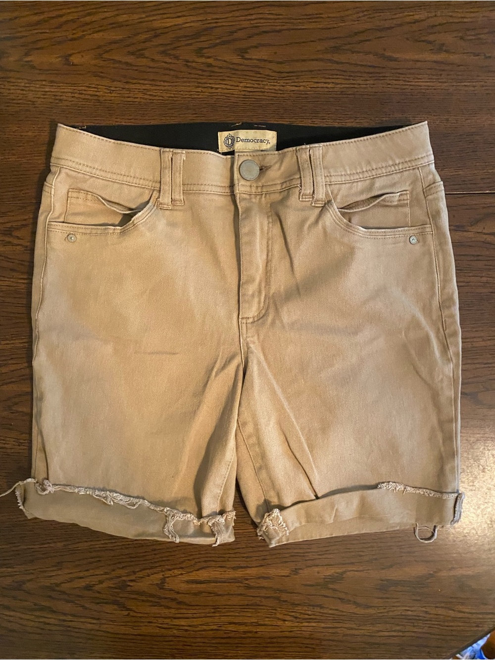 Democracy womens Beige Tan Roll-Hem Denim Shorts